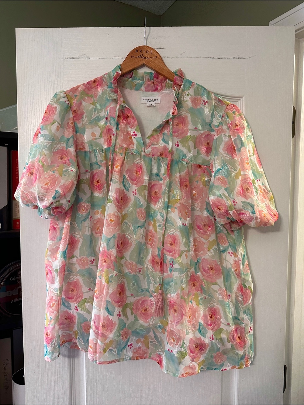 Chic Soul Floral Puff-Sleeve Blouse